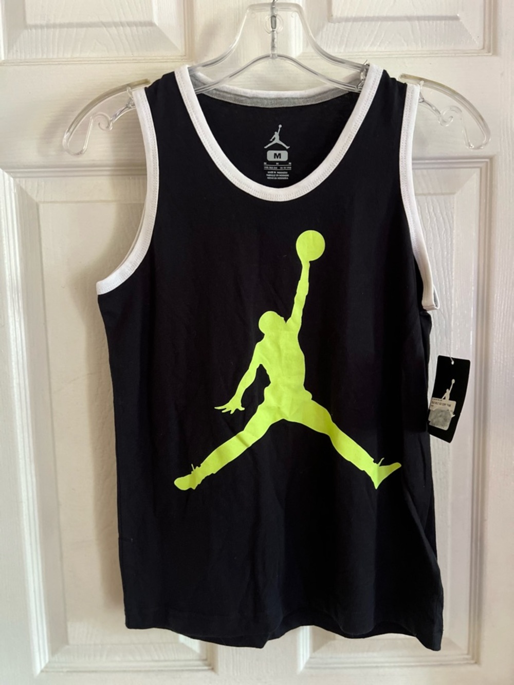 Nike Air Jordan boys' black neon green Jumpman logo Tank Top Shirt Medium NWT